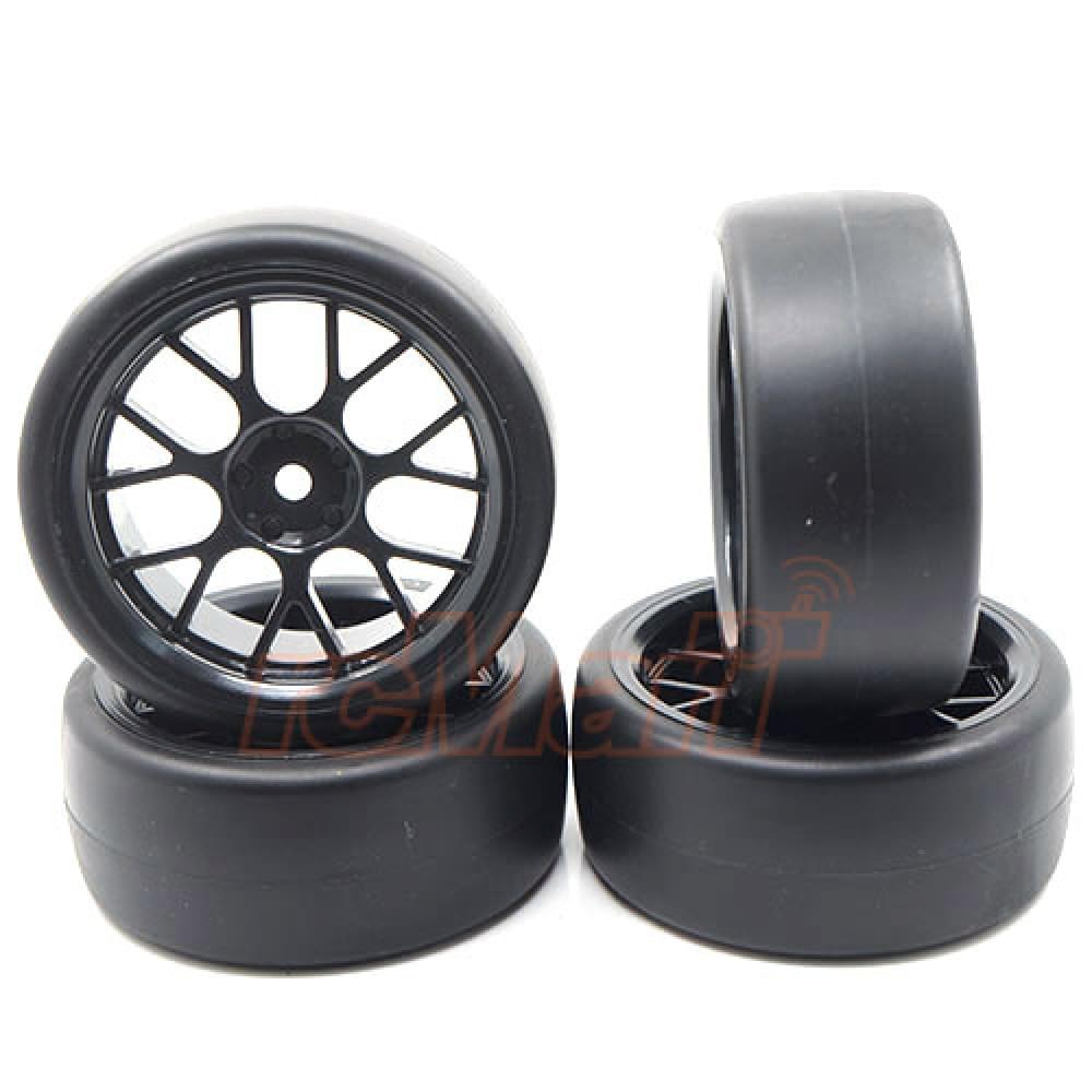 Yeah Racing 4 pneus noir Spec D CS 1/10 drift - Breizh Modélisme.