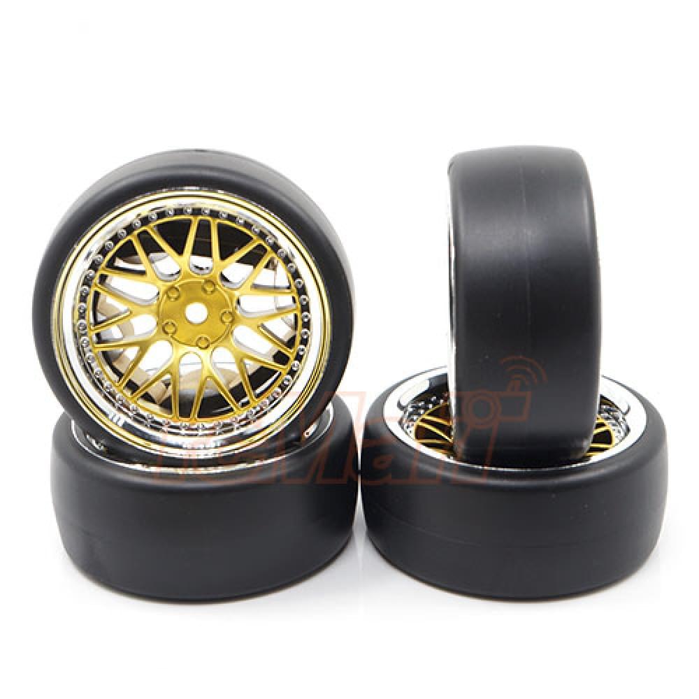Yeah Racing 4 roues AV/ARR gold avec Pneus pour 1/10 Drift - Breizh Modélisme.