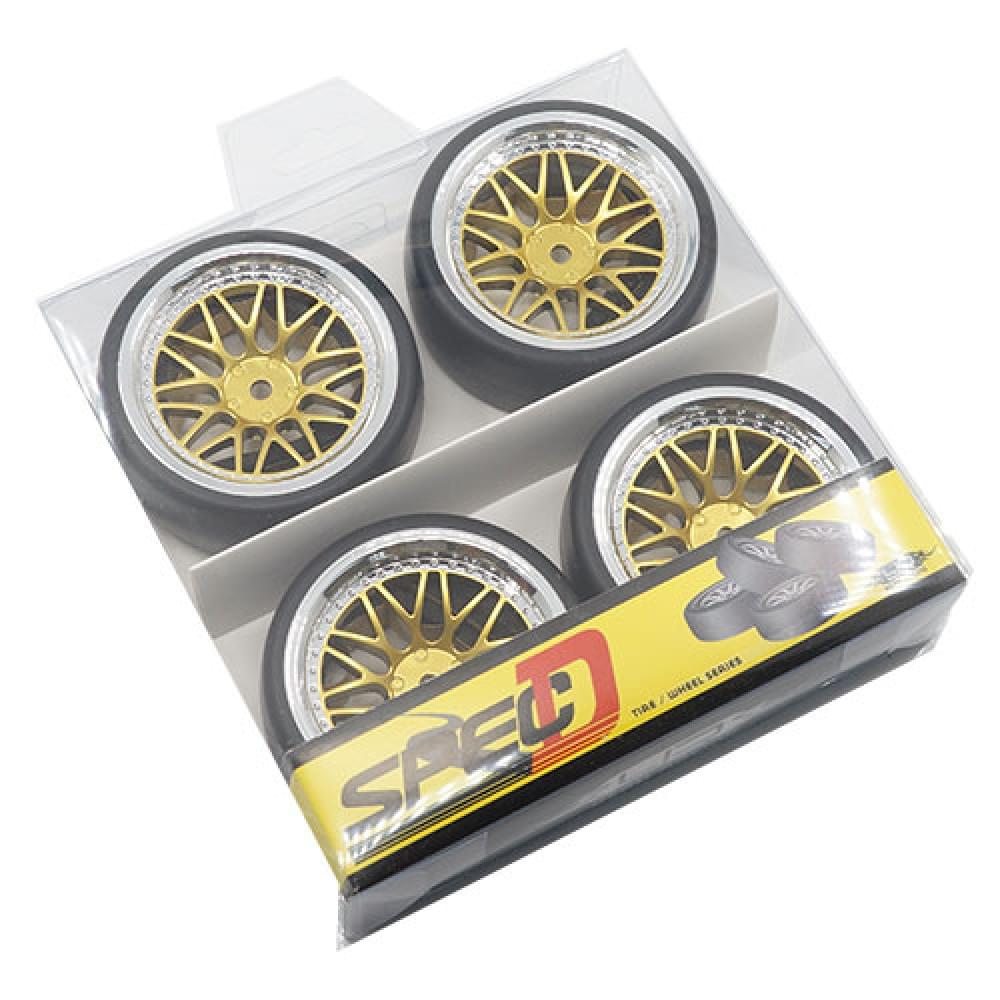 Yeah Racing 4 roues AV/ARR gold avec Pneus pour 1/10 Drift - Breizh Modélisme.