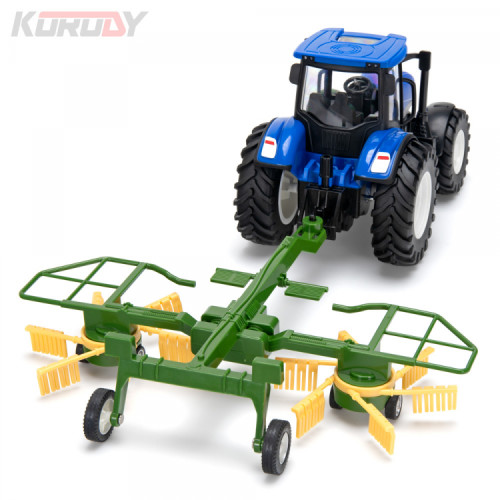 Tracteur jouet radiocommandé 1/24 double roues avec faneuse a foin KO6637HB