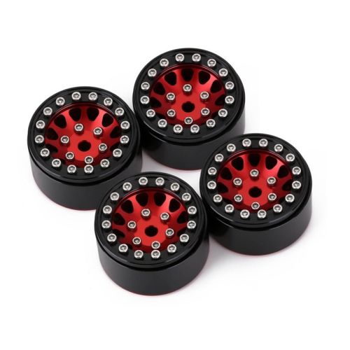 Injora 1.0in 12-Spoke Beadlock Aluminium Wheels for 1/18 1/24 Crawlers (4) (W1049) - Red