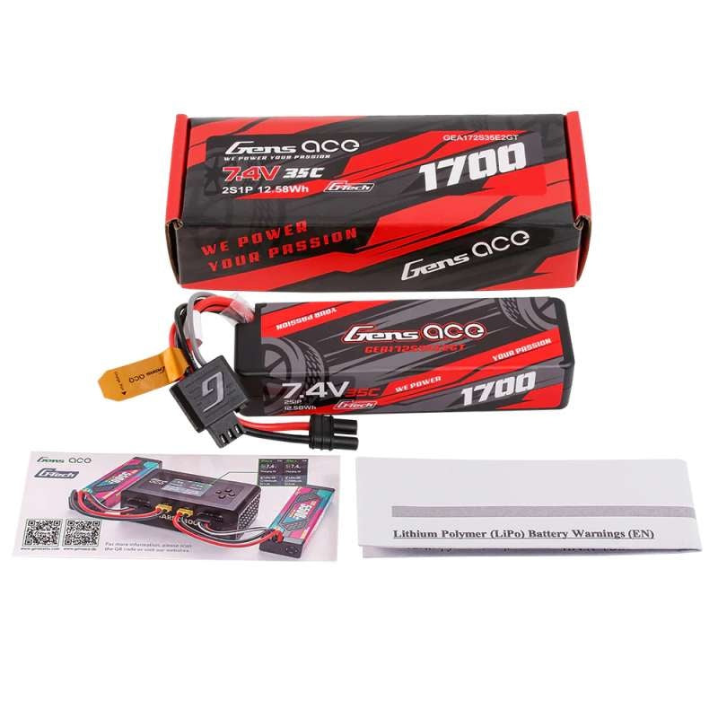 Batterie Lipo Gens Ace G-Tech 1700mAh 2S 7.4V 35C iEC2 Arrma Grom
