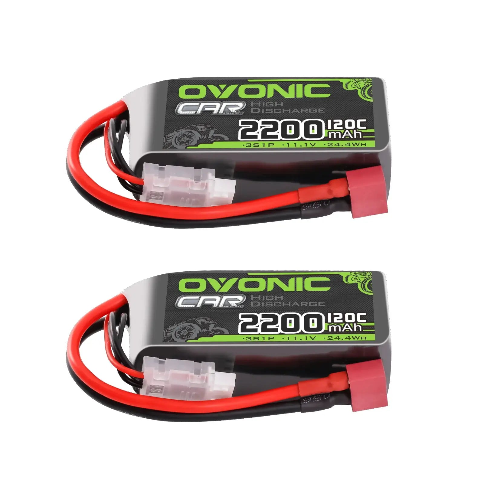 2 batteries LiPo 3S 11,1 V 2200 mAh 120 C avec prise Dean T