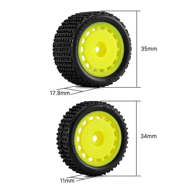 Pneus et roues pré-montés jaune INJORA pour buggy Losi Micro-B 1/24 - MBT01-YE
