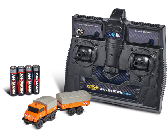 Mini voiture RC M-B Unimog U406 avec remorque 1/87