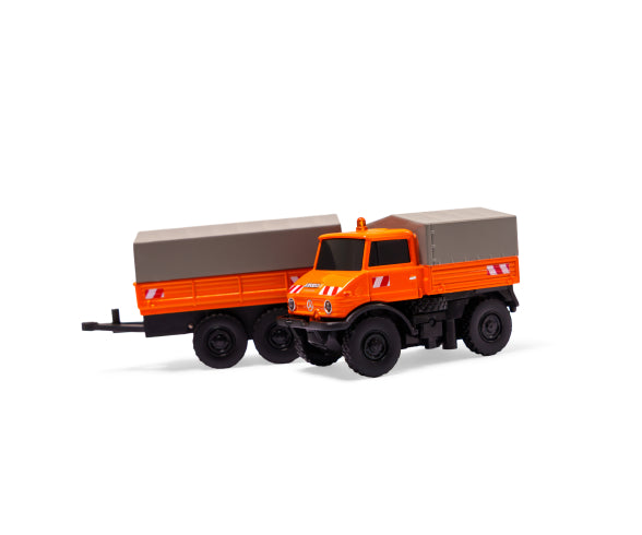 Mini voiture RC M-B Unimog U406 avec remorque 1/87
