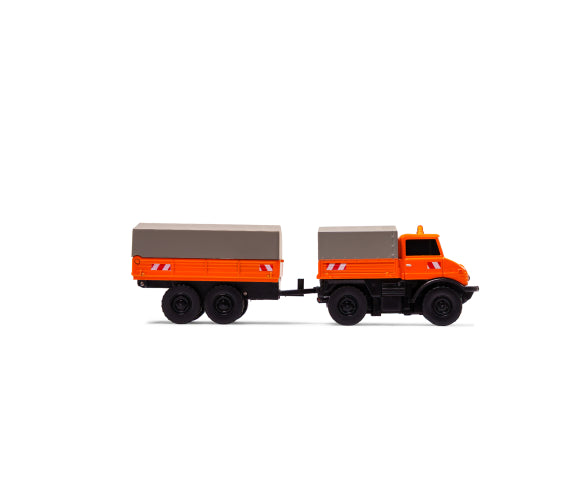 Mini voiture RC M-B Unimog U406 avec remorque 1/87