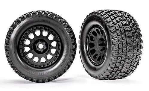2 Pneus gainés et jantes Gravix Noires Traxxas 7872 XRT et Xmaxx