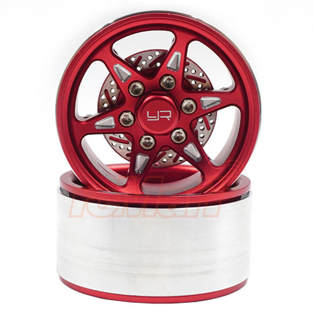 Yeah Racing 2 Jantes Crawler 1/10 alu Rouge Beadlock 1.9 CNC 6 branches avec disques