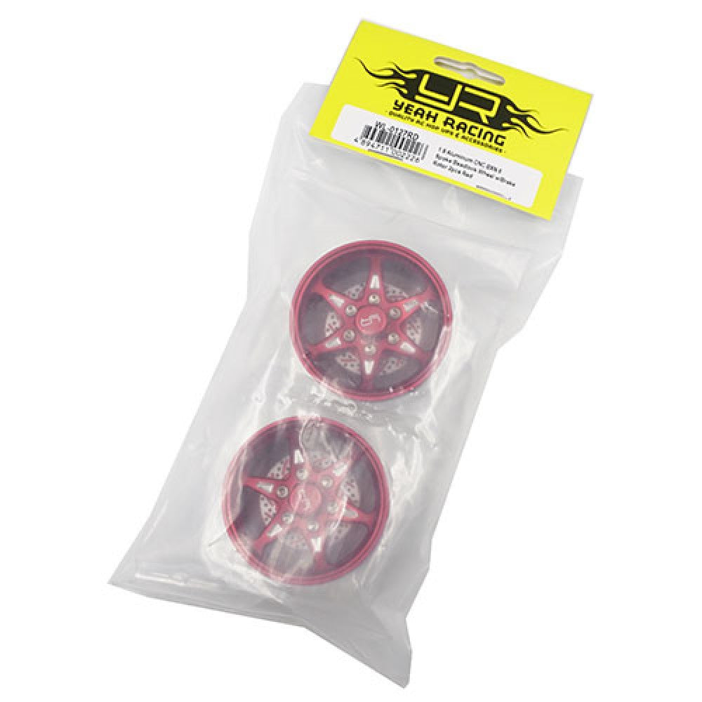 Yeah Racing 2 Jantes Crawler 1/10 alu Rouge Beadlock 1.9 CNC 6 branches avec disques
