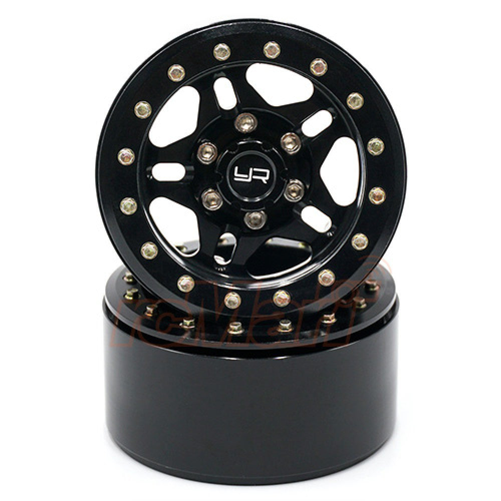 Yeah Racing 2 Jantes Crawler 1/10 alu noire Beadlock 1.9 CNC 5 branches avec disques