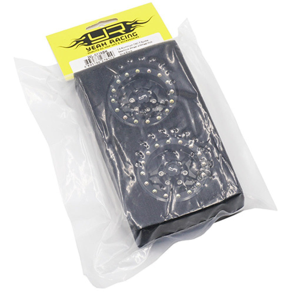 Yeah Racing 2 Jantes Crawler 1/10 alu noire Beadlock 1.9 CNC 5 branches avec disques