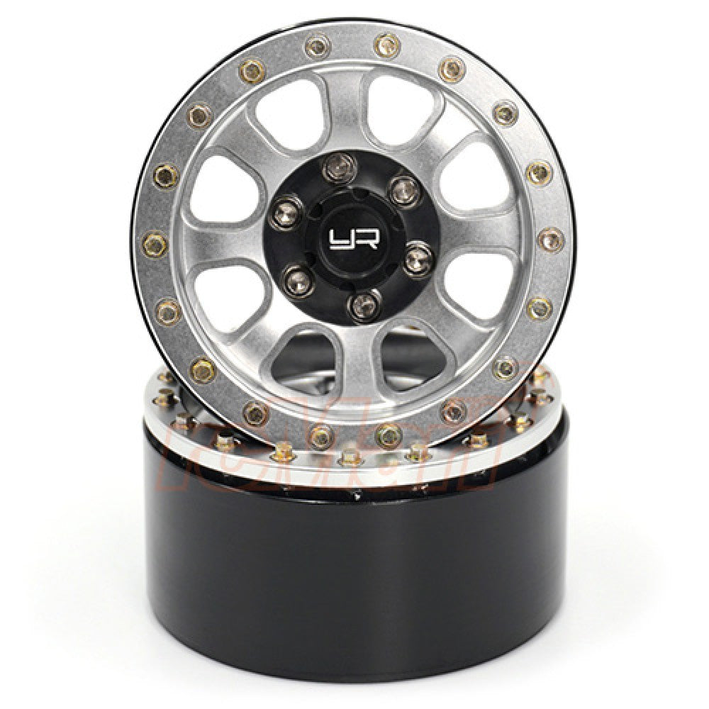 Yeah Racing 2 Jantes Crawler 1/10 alu Silver CNC 8 branches avec Hubs