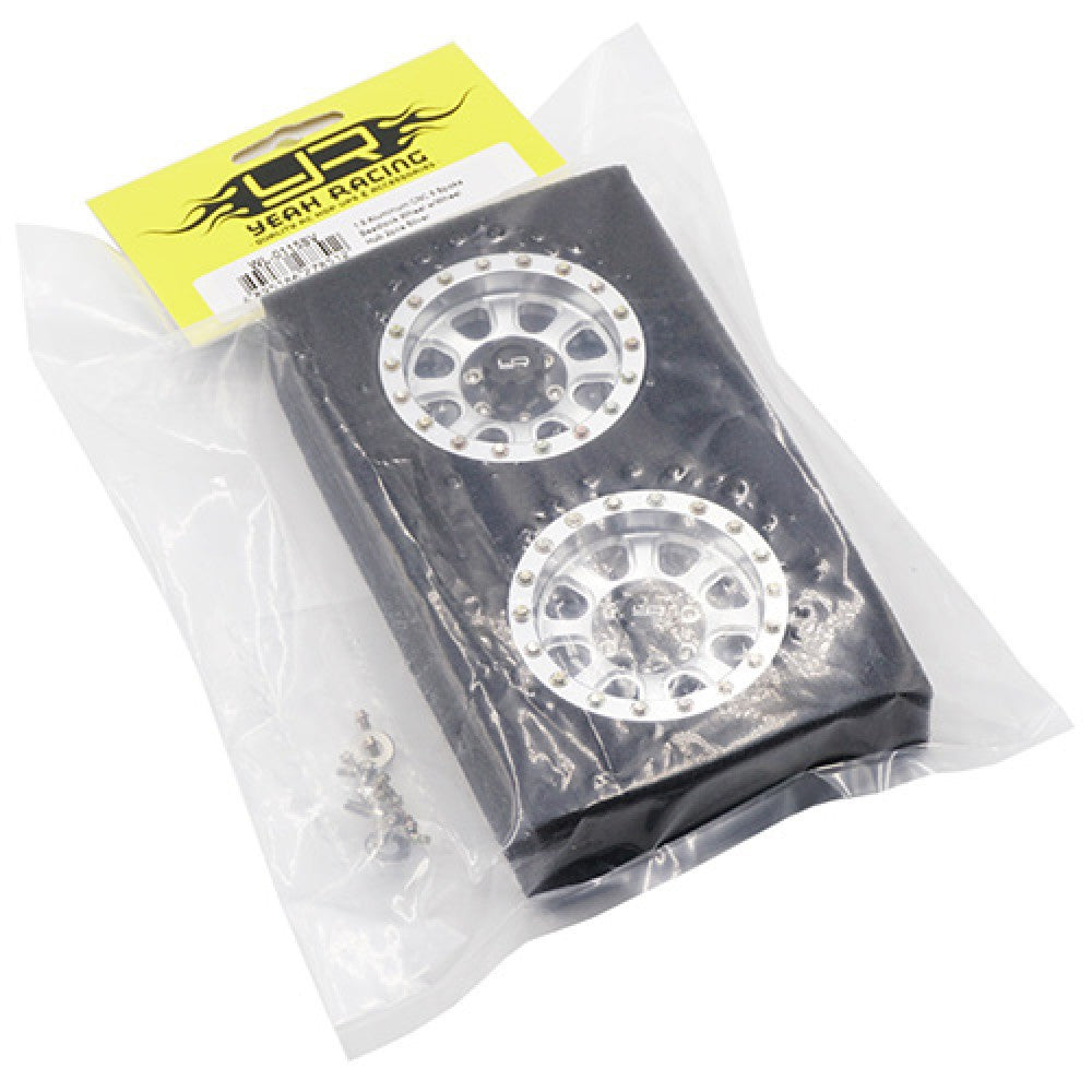 Yeah Racing 2 Jantes Crawler 1/10 alu Silver CNC 8 branches avec Hubs