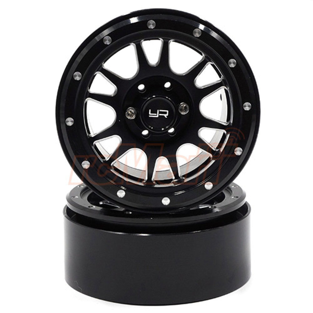 Yeah Racing 2 Jantes 2.2 Crawler 1/10 alu noire CNC 12 branches avec Hubs