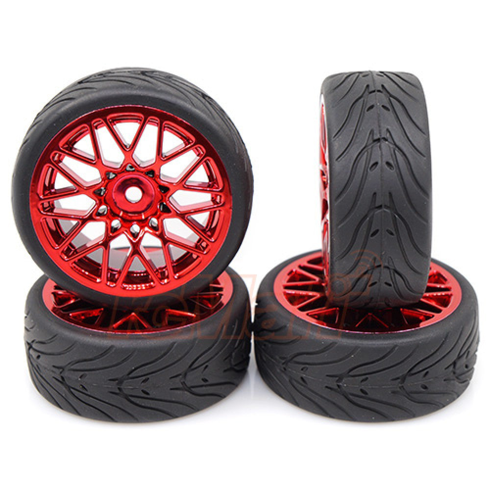 Yeah Racing 4 roues AV/ARR rouge avec Pneus pour 1/10 Touring