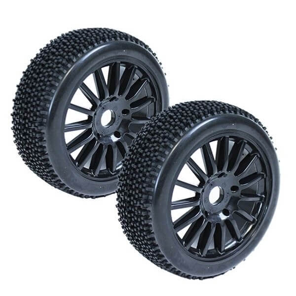 2 pneus et jantes Buggy 1/8 Rocket Av/Arr  - Hobbytech HTR-T444