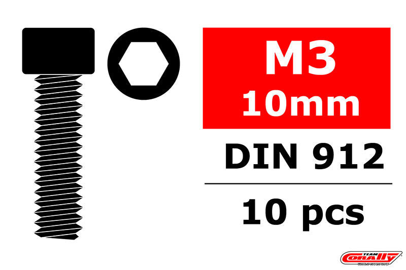 Vis en acier M3 x 10 mm tête à six pans creux (10 pcs) - C-3001-30-10