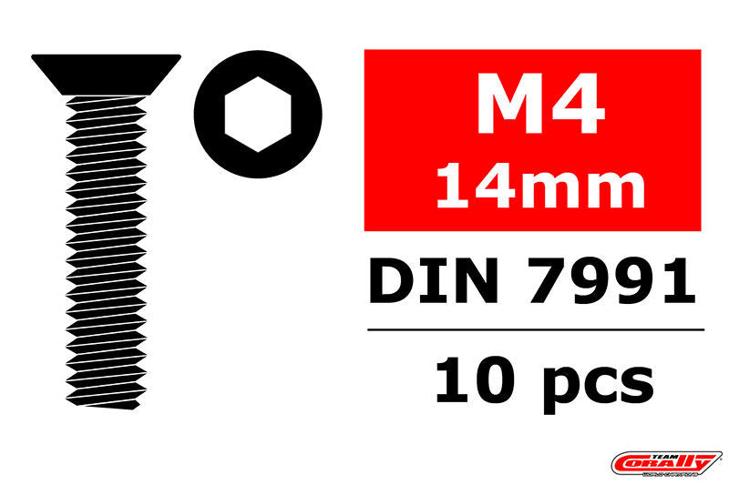 Vis en acier M4 x 14 mm tête plate hexagonale (10 pcs) - C-3002-40-14