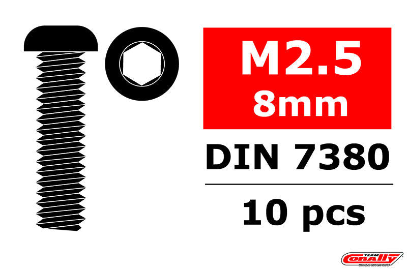 Vis en acier M2,5 x 8 mm tête hexagonale (10 pcs) - C-3003-25-08