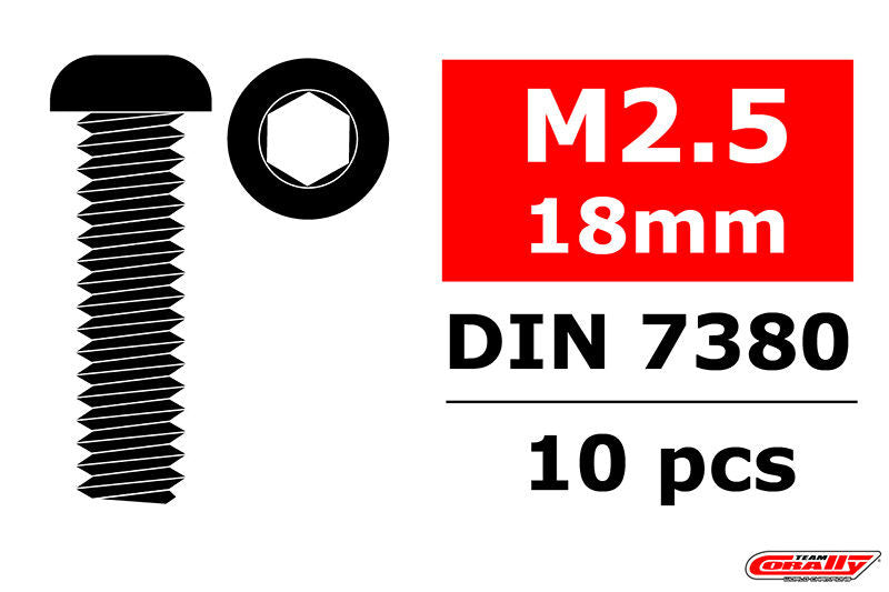Vis en acier M2,5 x 18 mm tête hexagonale (10 pcs) - C-3003-25-18