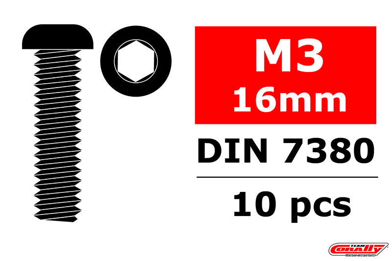 Vis en acier M3 x 16 mm tête hexagonale (10 pcs) - C-3003-30-16