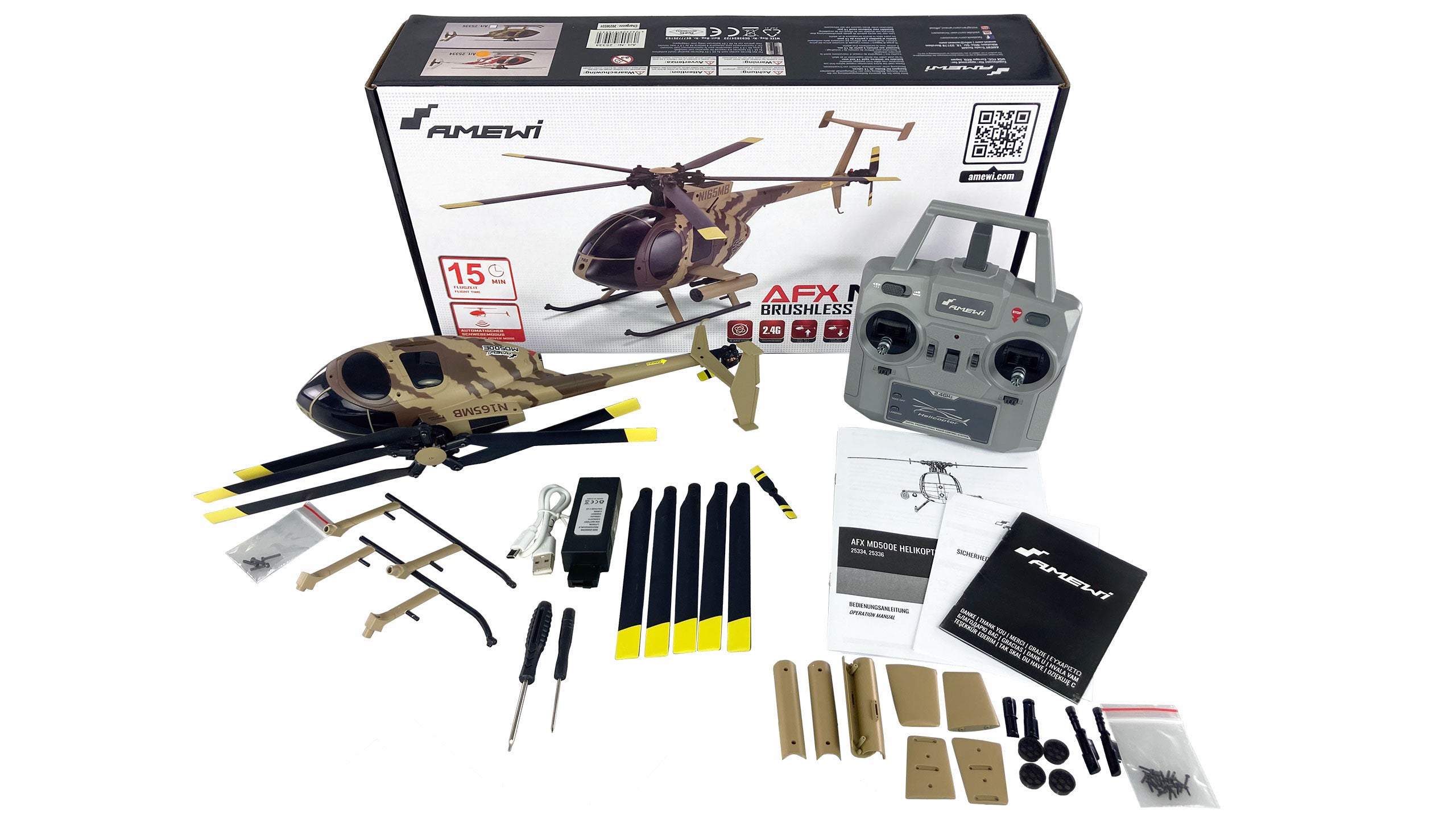 Hélicoptère RC AFX MD500E Brushless 325mm 6 voies militaire