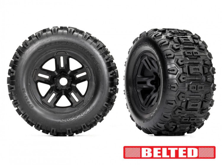 2 Pneus gainés et jantes sledgehammer Belted 3.8'' noir Traxxas 9573