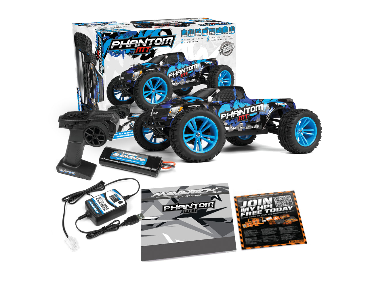Maverick Phantom MT 1/10 4x4 Monster bleu - MV150603