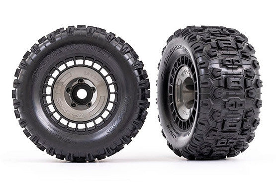 2 pneus et jantes sledgehammer 3.8'' noir Traxxas 9572