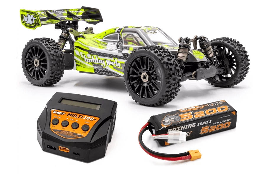 Combo Buggy HobbyTech NXT Evo V2 jaune RTR  (Lipo 4S + Chargeur)