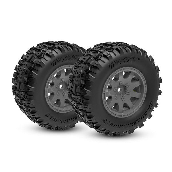 2 roues montées collées noire Sledgehammer avant pour Mini Maxx - Traxxas 10771-GRAY