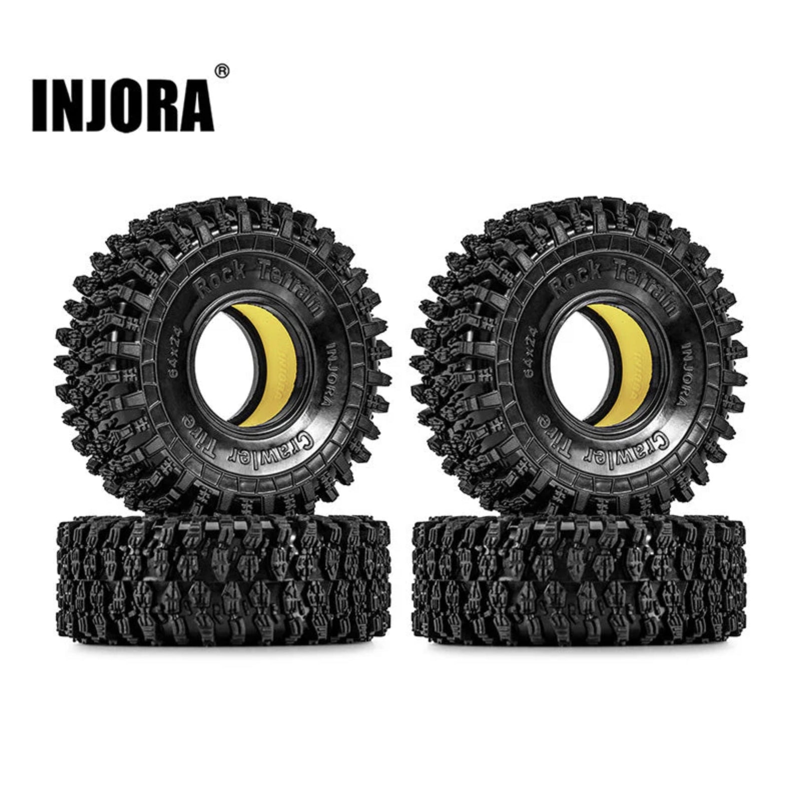 4 pneus + inserts en caoutchouc silicone INJORA 1,0 64*24mm Combo (x4) - YQT-1011-1064YE"