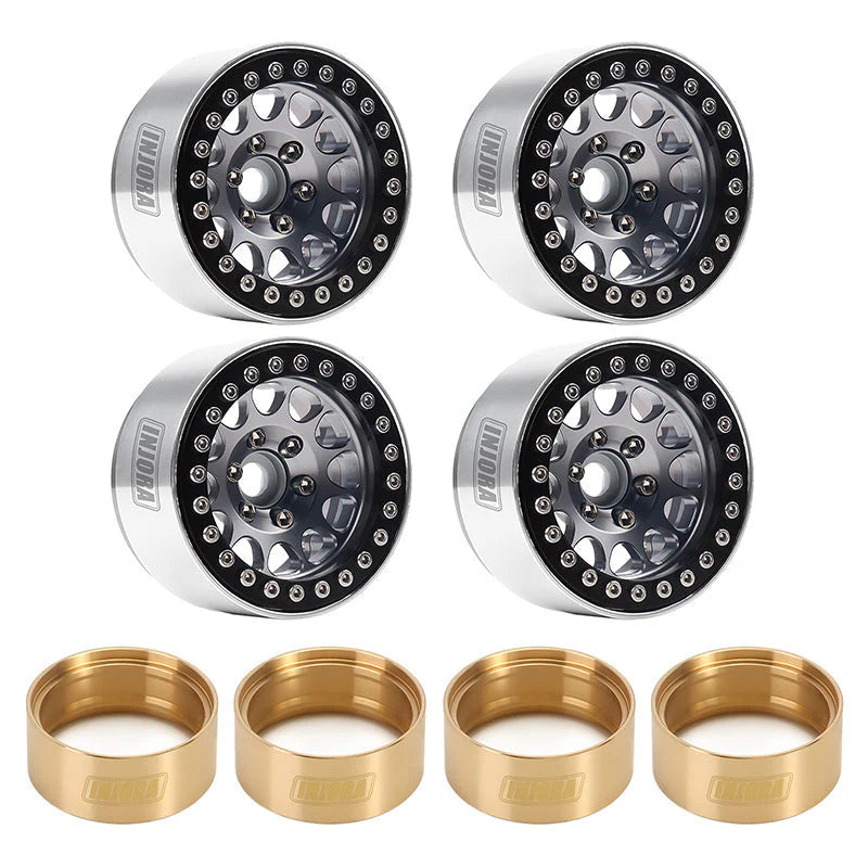 4 jantes Injora 1,9" gris en alliage d'aluminium Beadlock pour crawler RC 1/10