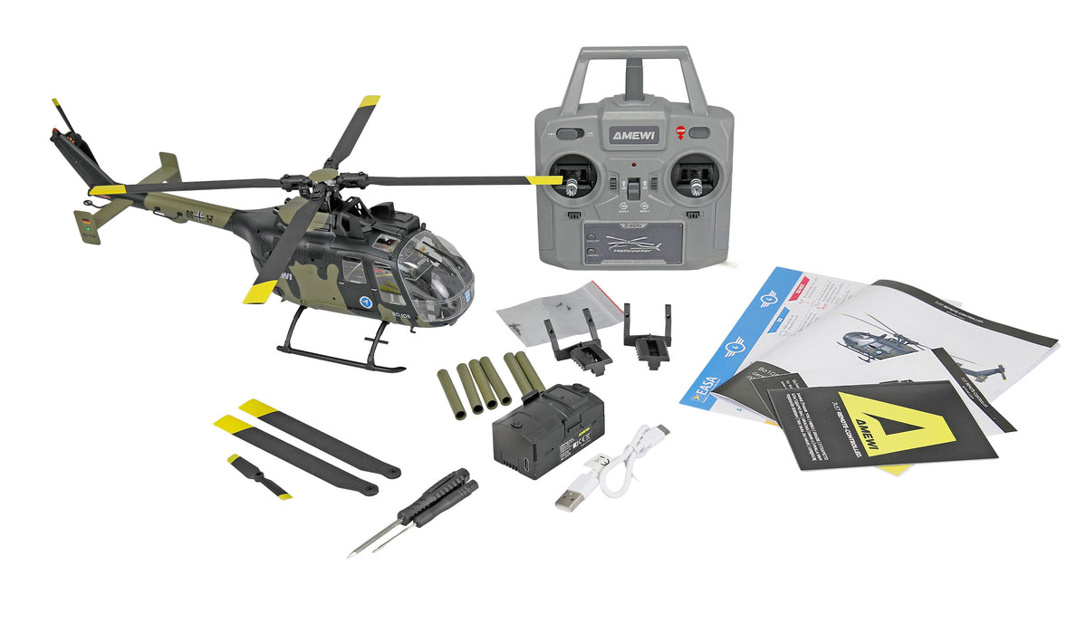 Hélicoptère RC Brushless Bo105 Militaire brushless RTF - Breizh Modélisme.
