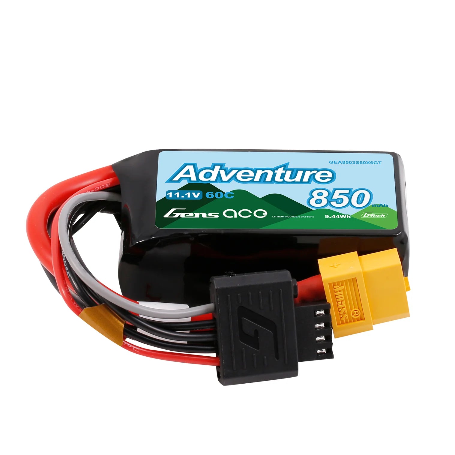 Batterie LiPo Gens Ace Adventure 850mAh 11,1 V 60C 3S1P prise XT60 pour crawlers 1/16, 1/18 - Breizh Modélisme.