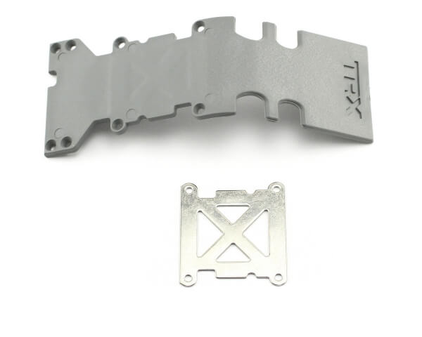 Plaque de protection arrière plastique grise + plaque acier - Traxxas 4938A
