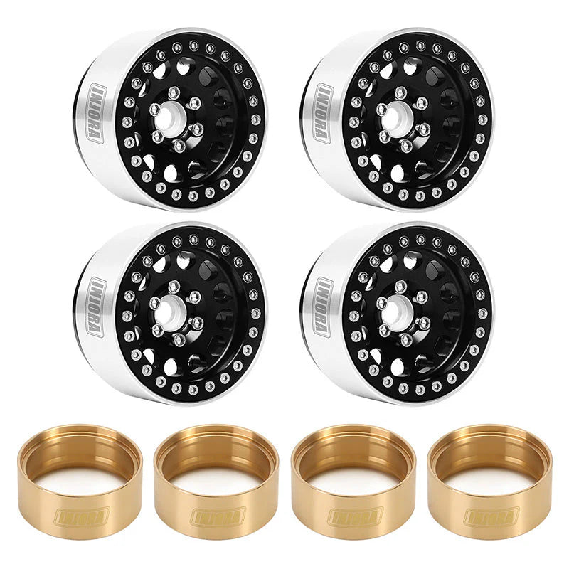 4 jantes Injora 1,9" noir en alliage d'aluminium Beadlock pour crawler RC 1/10