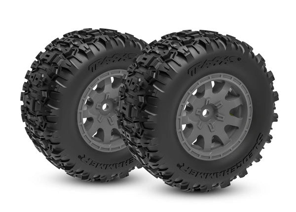 2 roues montés collées Sledgehammer/Mini Maxx Gris anthracite arrière - Traxxas 10770-GRAY