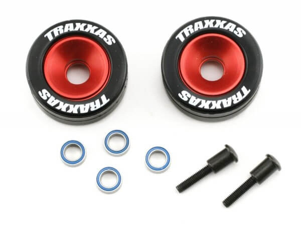 2 Roues alu anodisées rouge pour wheelie bar - Traxxas 5186