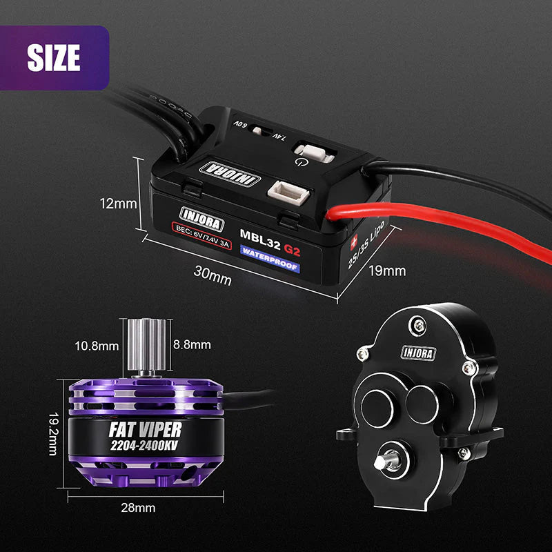 ESC brushless étanche MBL32 G2 et moteur 2204 Fat Viper pour 1/18 TRX4M - MBL32G2-INM17 - Breizh Modélisme.