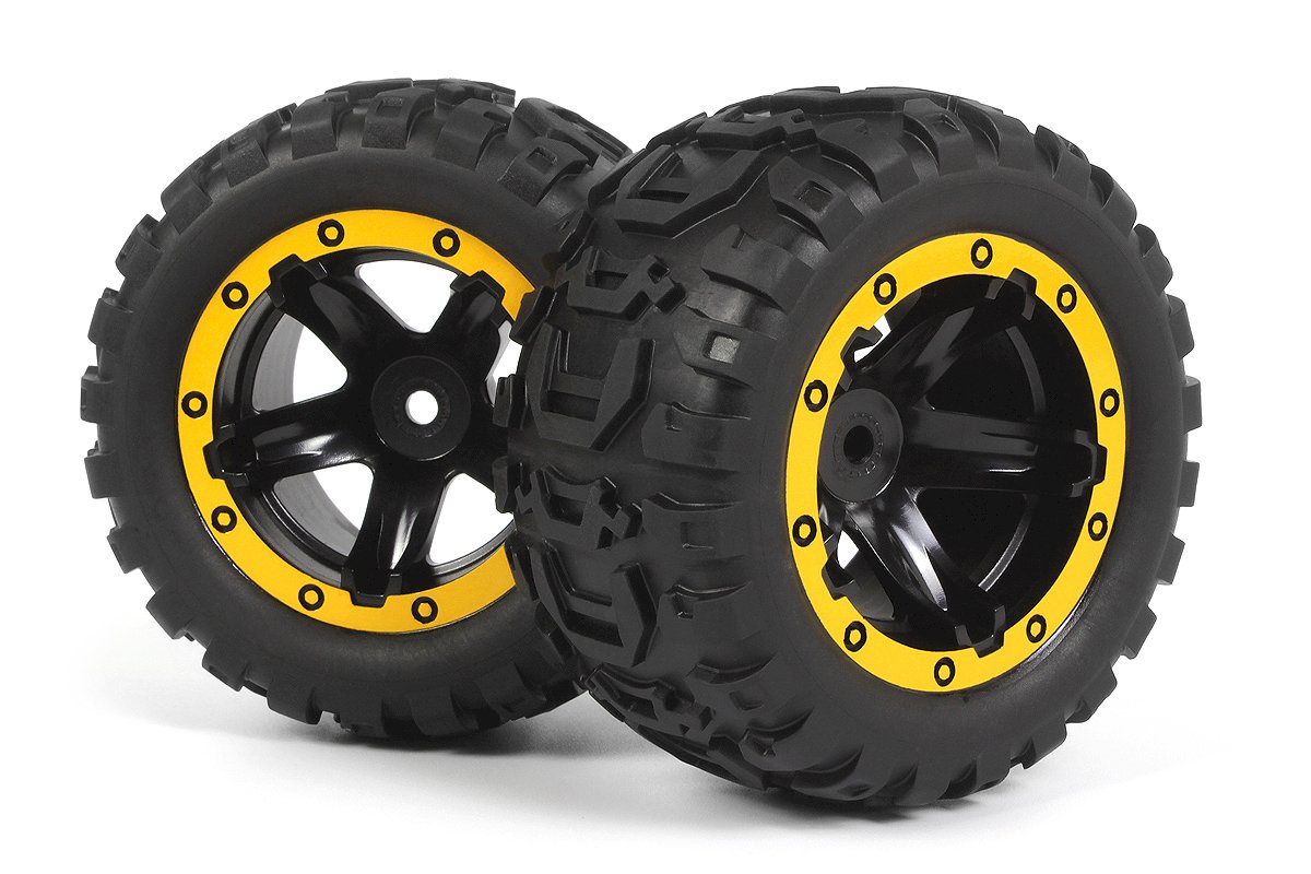 Roues Blackzon Slyder MT / Pneus assemblés 1/16 (jaune/noir) - 540260