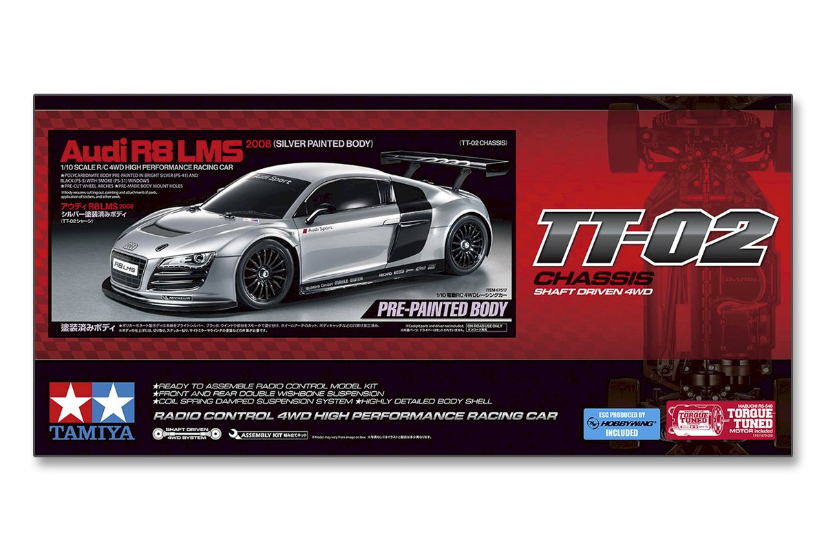 Tamiya Audi R8 LMS 2008 TT02 - 47517 (Carrosserie pré-peinte)