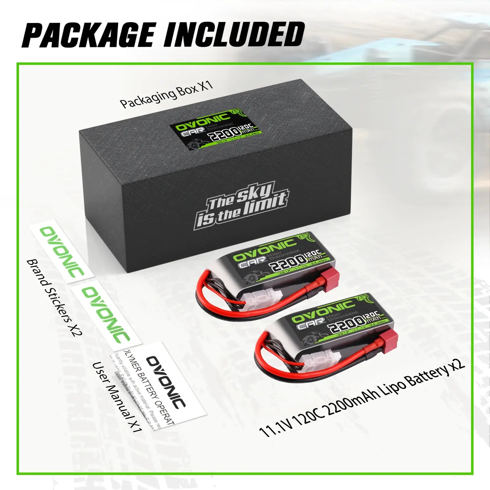 2 batteries LiPo 3S 11,1 V 2200 mAh 120 C avec prise Dean T