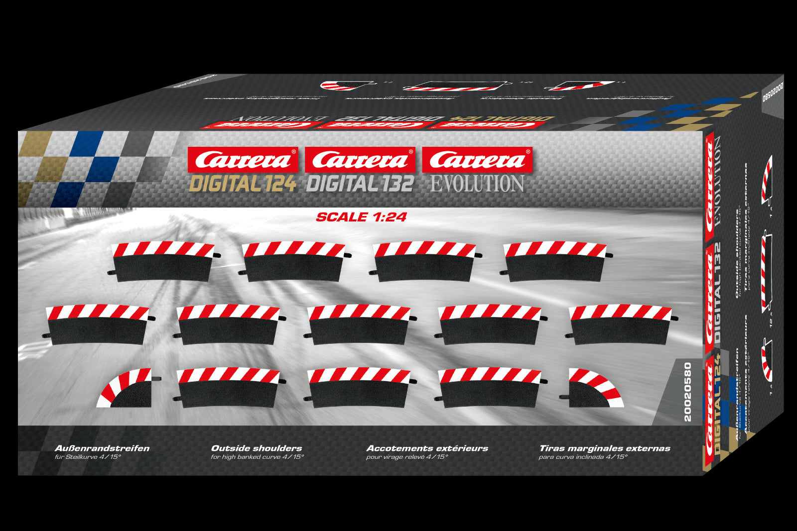 12 Bordures Extérieures Courbe Relevé Radius 4 15° - Carrera 20580