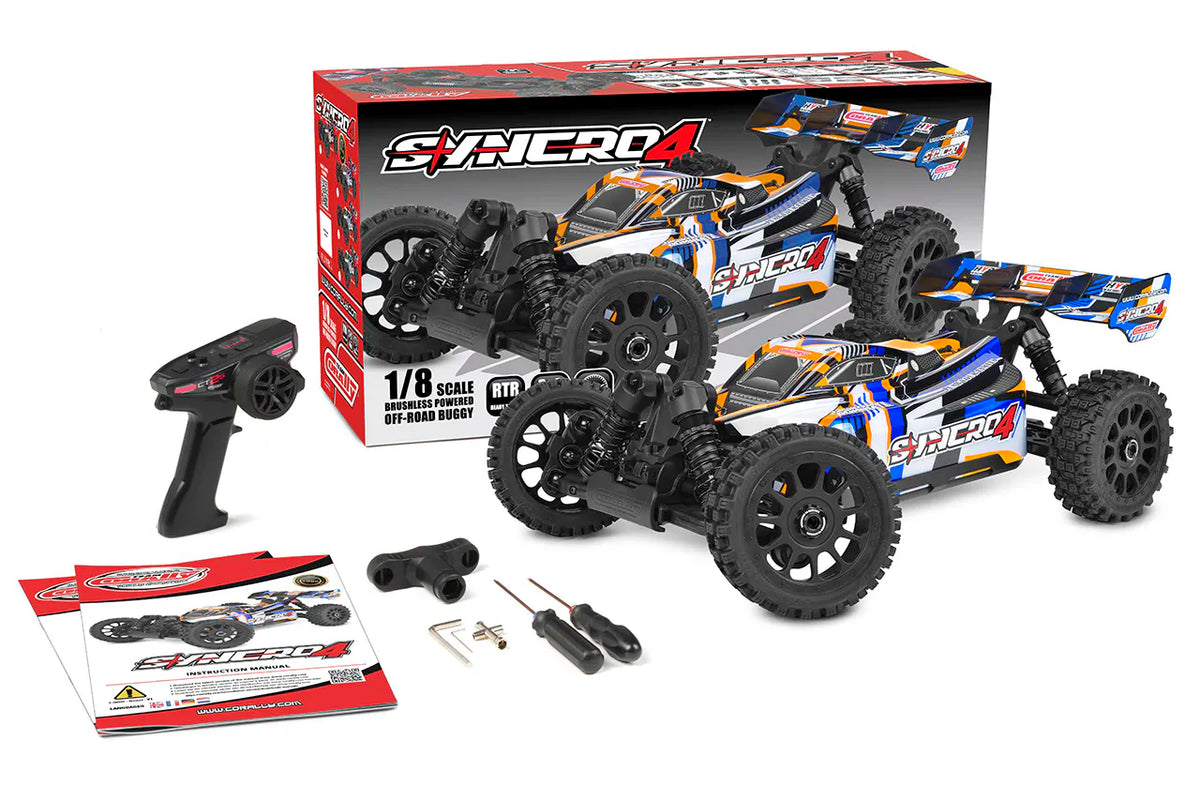 Corally Syncro-4 orange – Buggy RC 1/8 4x4 Brushless RTR – C-00295-O - Breizh Modélisme.
