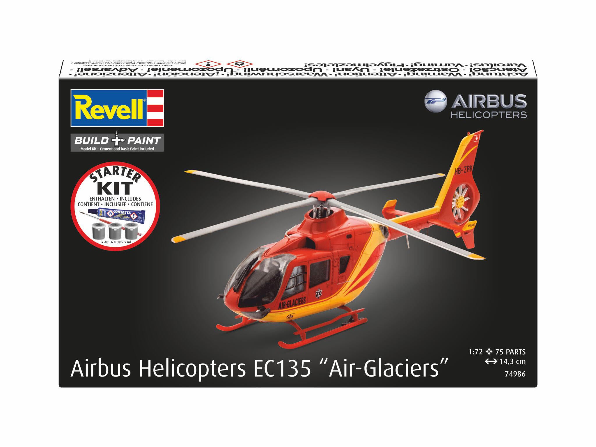 Maquette Revell Starter kit 74986 Airbus Helicopters EC135 "Air-Glaciers avec accessoires de base