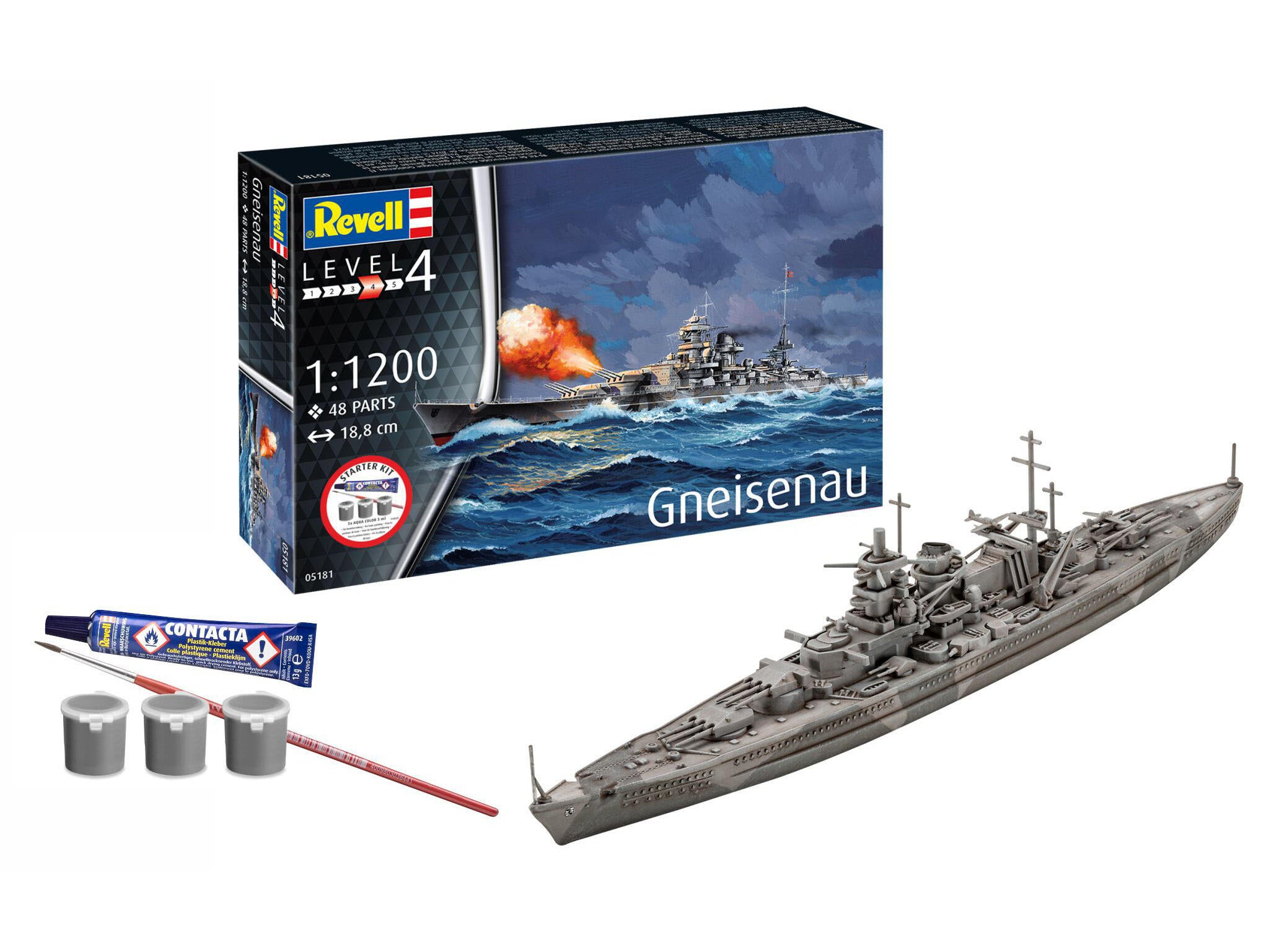 Maquette Revell Starter kit 75181 Battleship Gneisenau avec accessoires de base