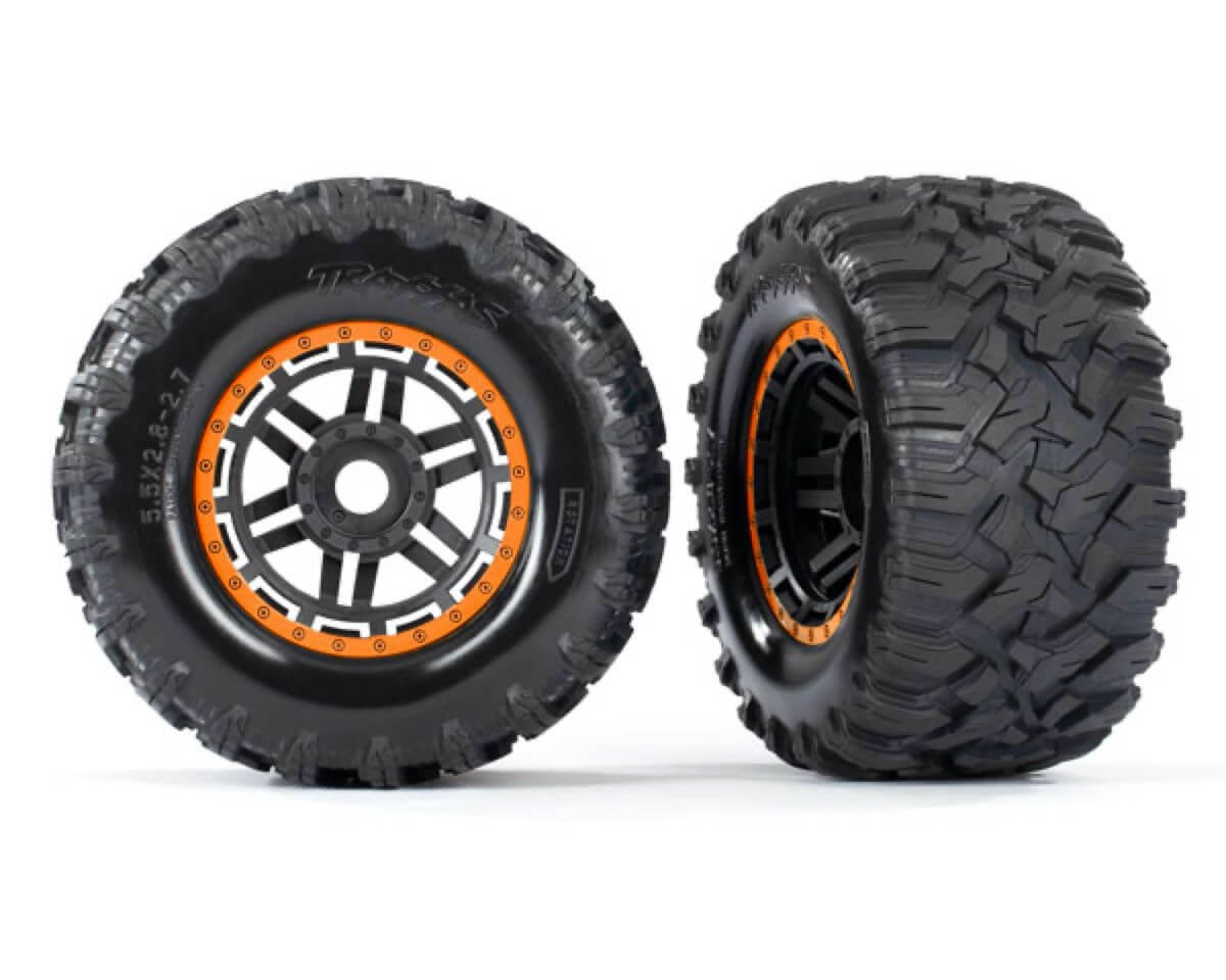 Traxxas 2 pneus + jantes Orange Tout Terrain 2.8 Maxx 8972T"