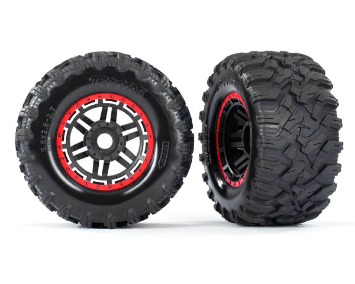 Traxxas 2 pneus + jantes Rouge Tout Terrain 2.8 Maxx 8972R"